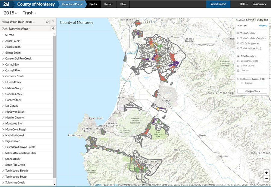 Screenshot from 2NFORM stormwater compliance software of the County of Monterey MS4