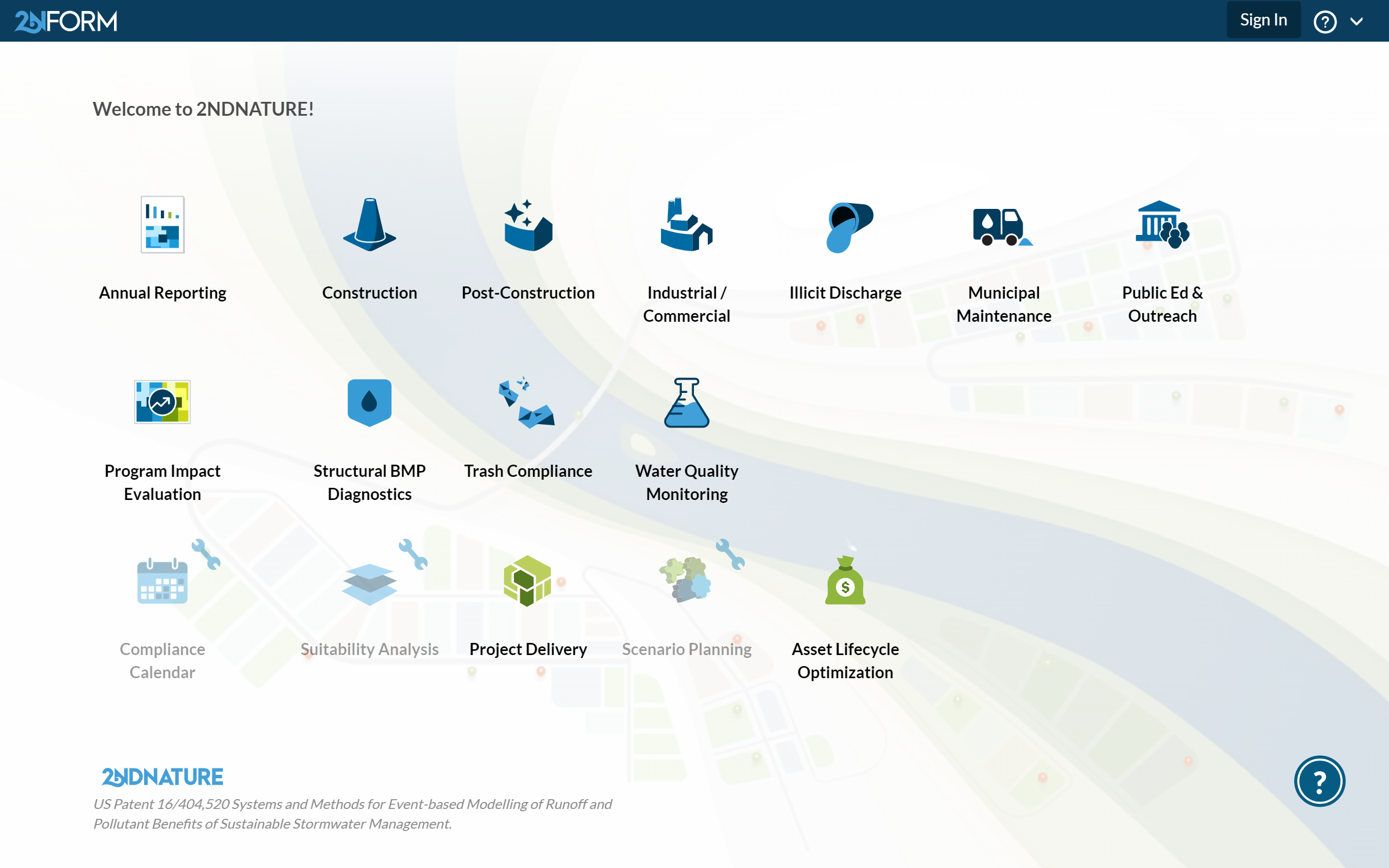 The new 2NFORM home page: simple, configured, mobile-friendly. This is stormwater compliance software