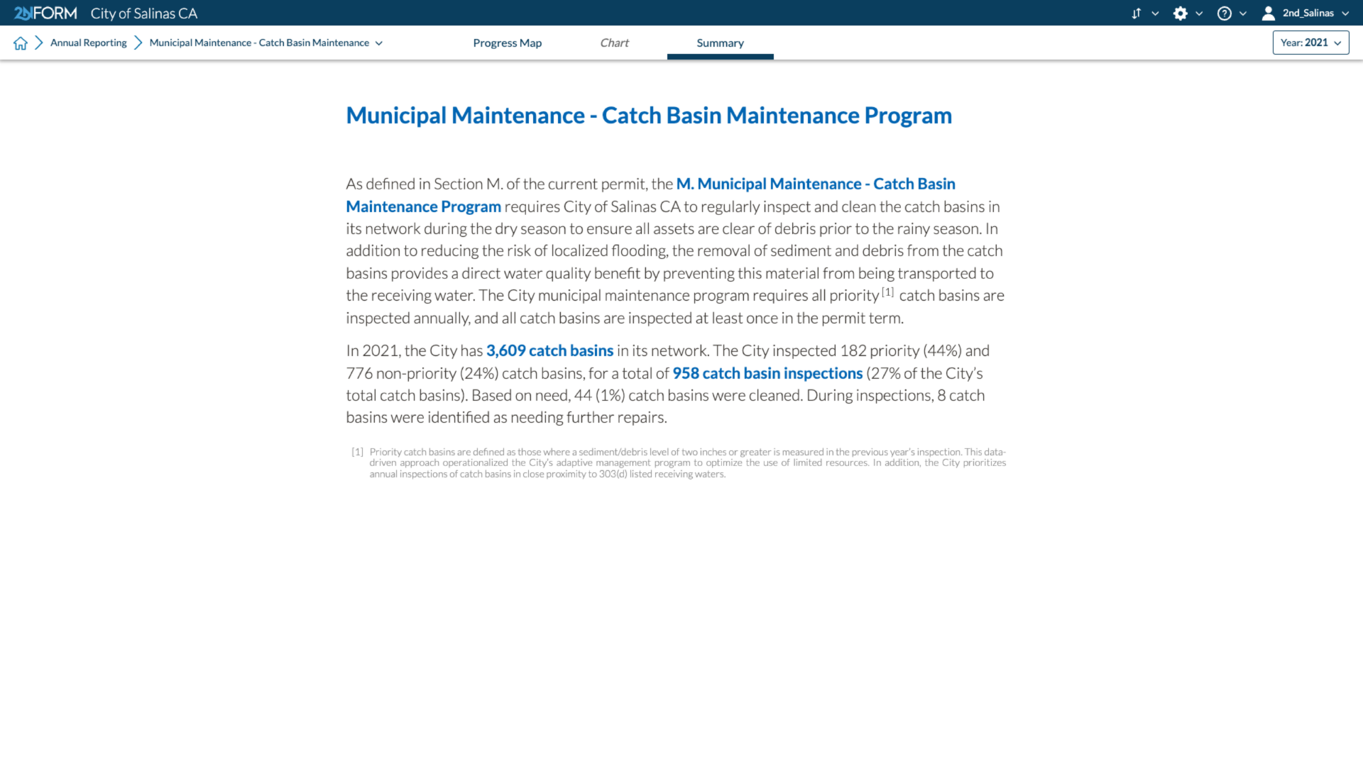 2NFORM stormwater compliance software inputs your numbers into narrative summaries for your annual reports