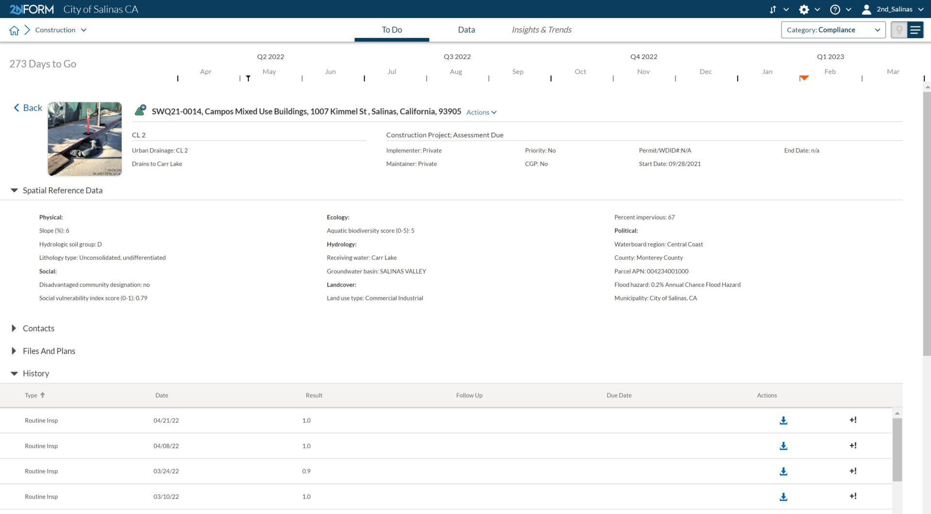 See details of the construction sites in your MS4 with 2NFORM stormwater compliance software