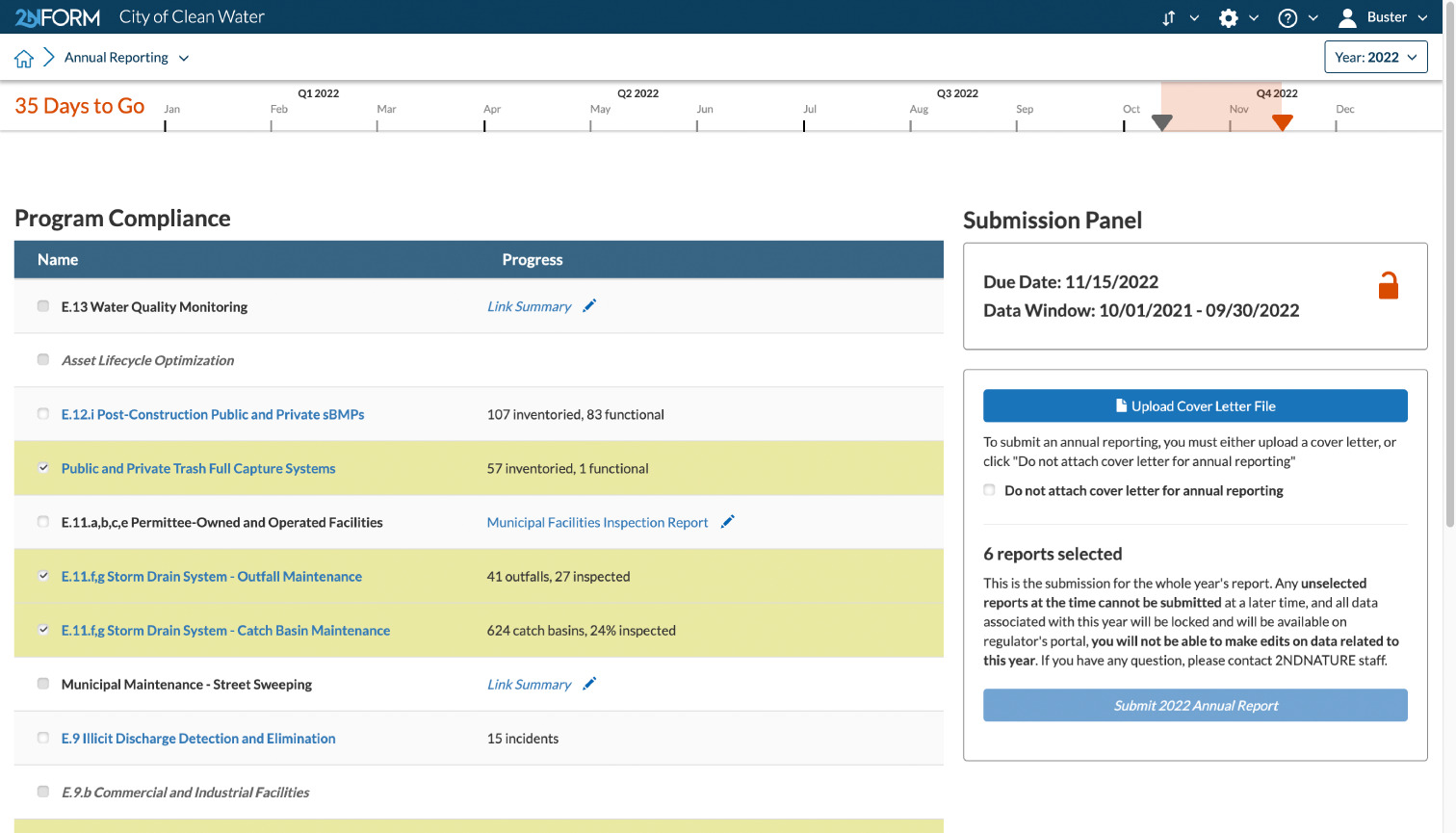 Annual reporting in 2NFORM stormwater compliance software