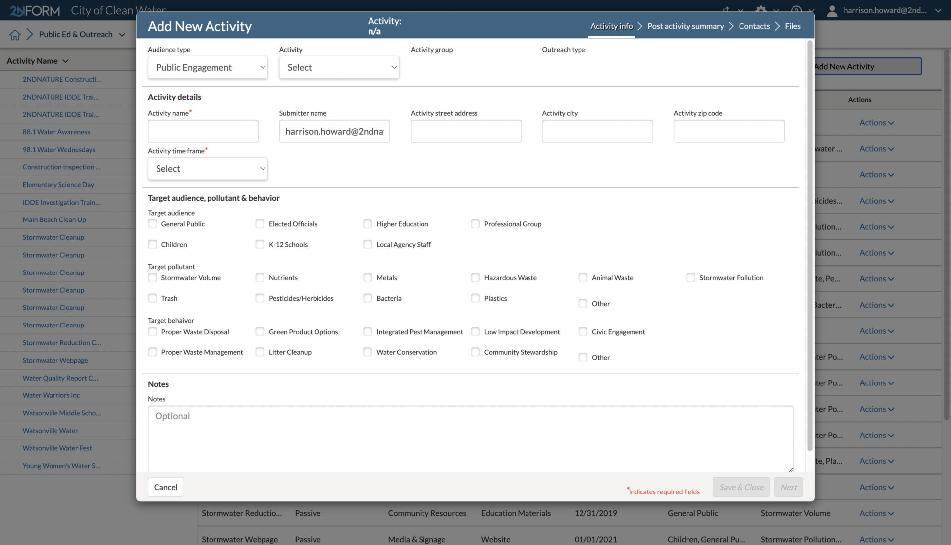 Enter education & outreach activities into 2NFORM stormwater compliance software to easily track them all year