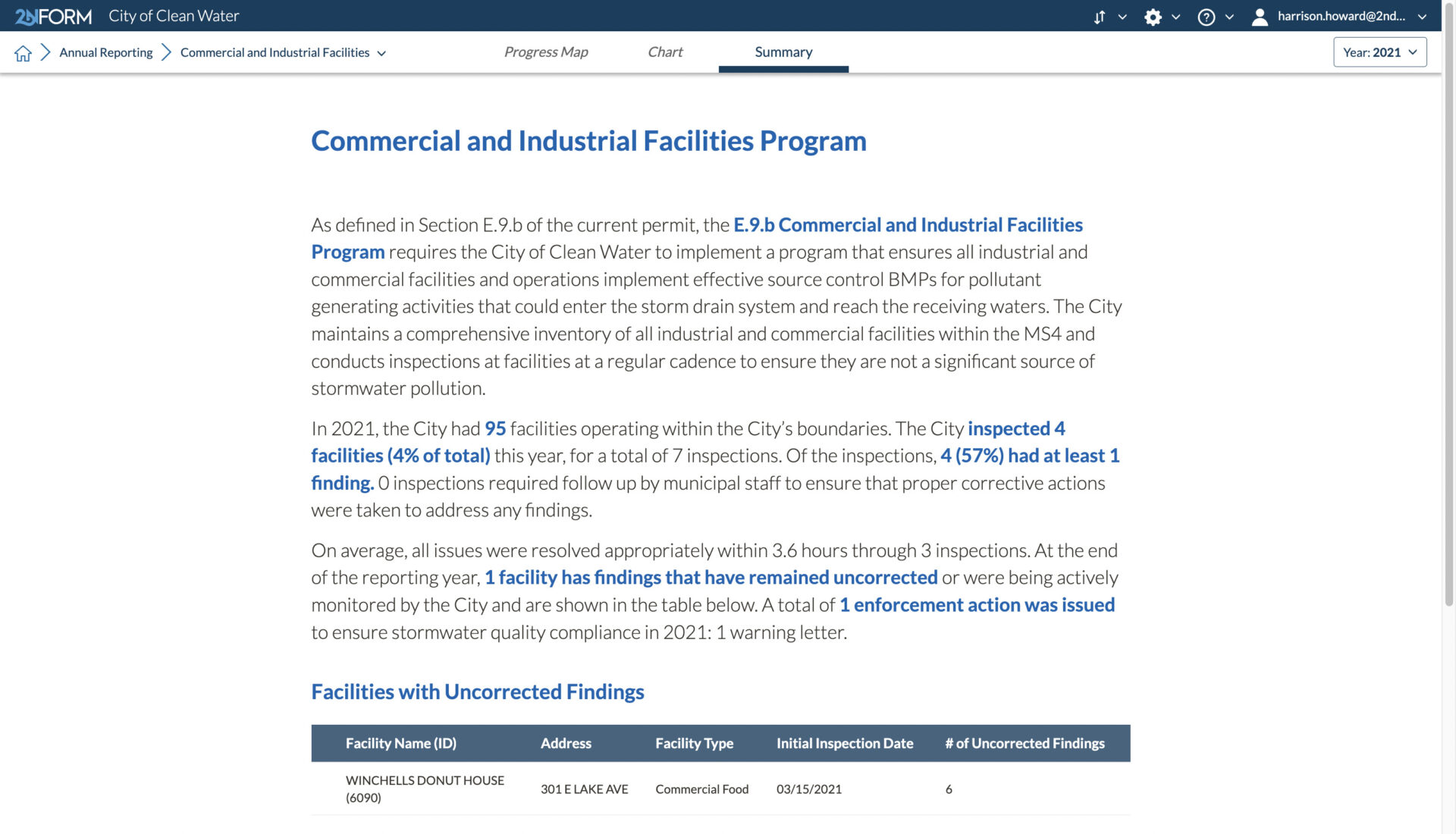 2NFORM stormwater compliance software puts your numbers into narrative summaries for each element in your MS4 permit