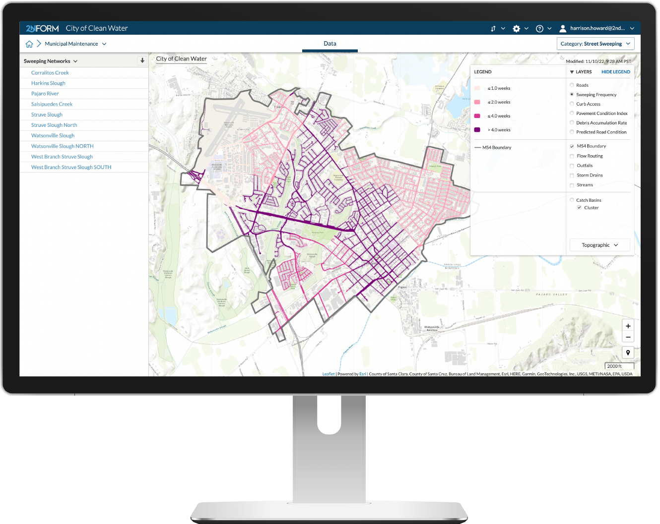 Monitor the effectiveness of street sweeping with 2NFORM stormwater compliance software