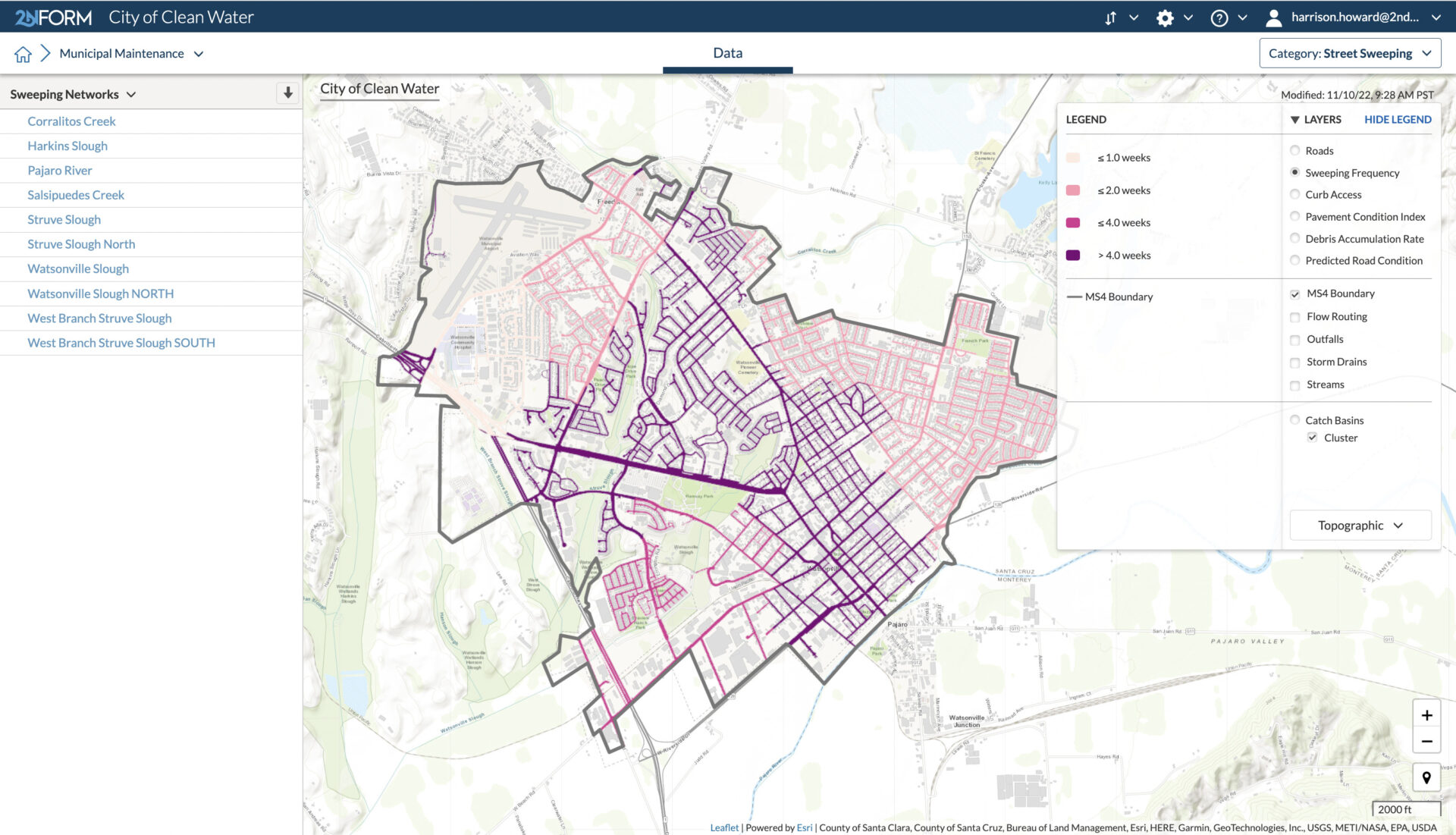 Monitor the effectiveness of street sweeping with 2NFORM stormwater compliance software