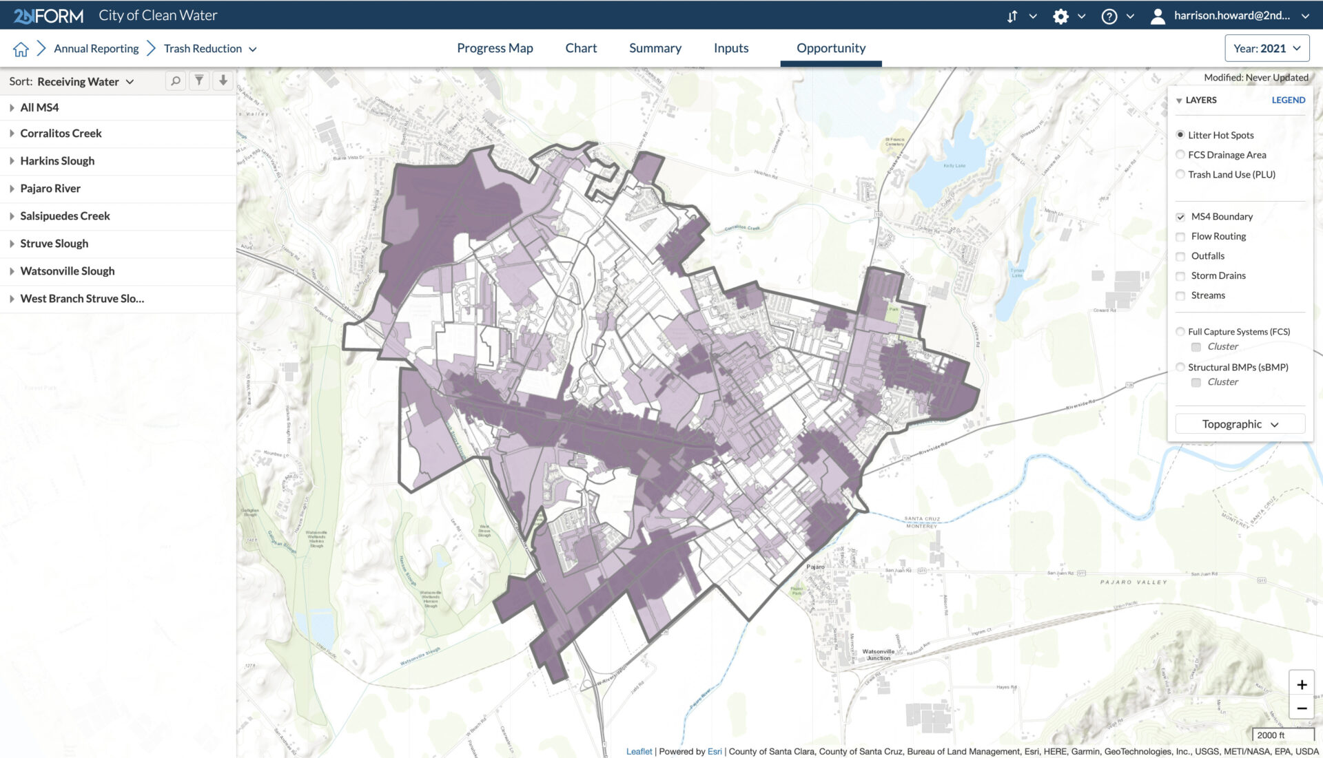 In 2NFORM stormwater compliance software, quantify your trash hotspots and visualize them on interactive maps