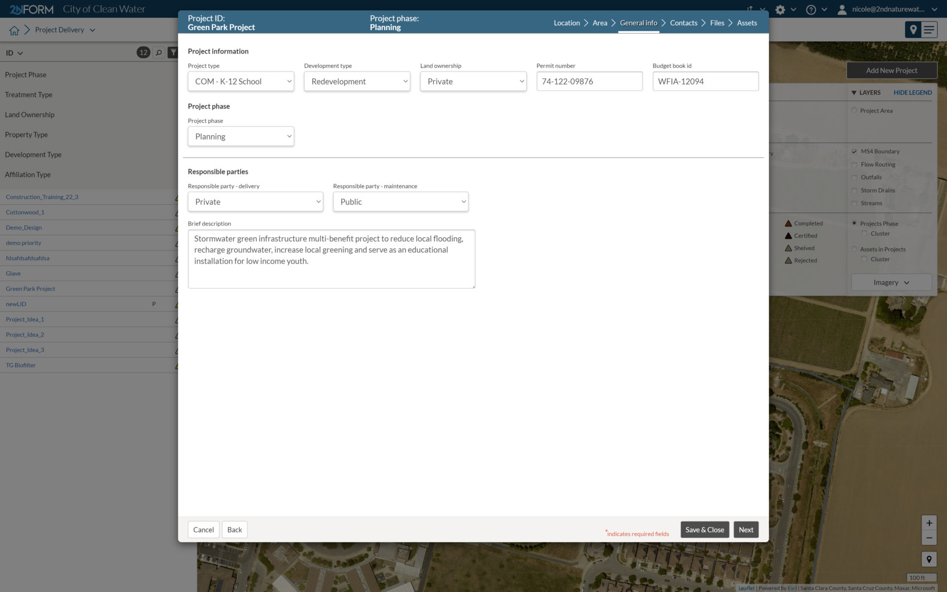 Dialog screen of 2NFORM Project Delivery module