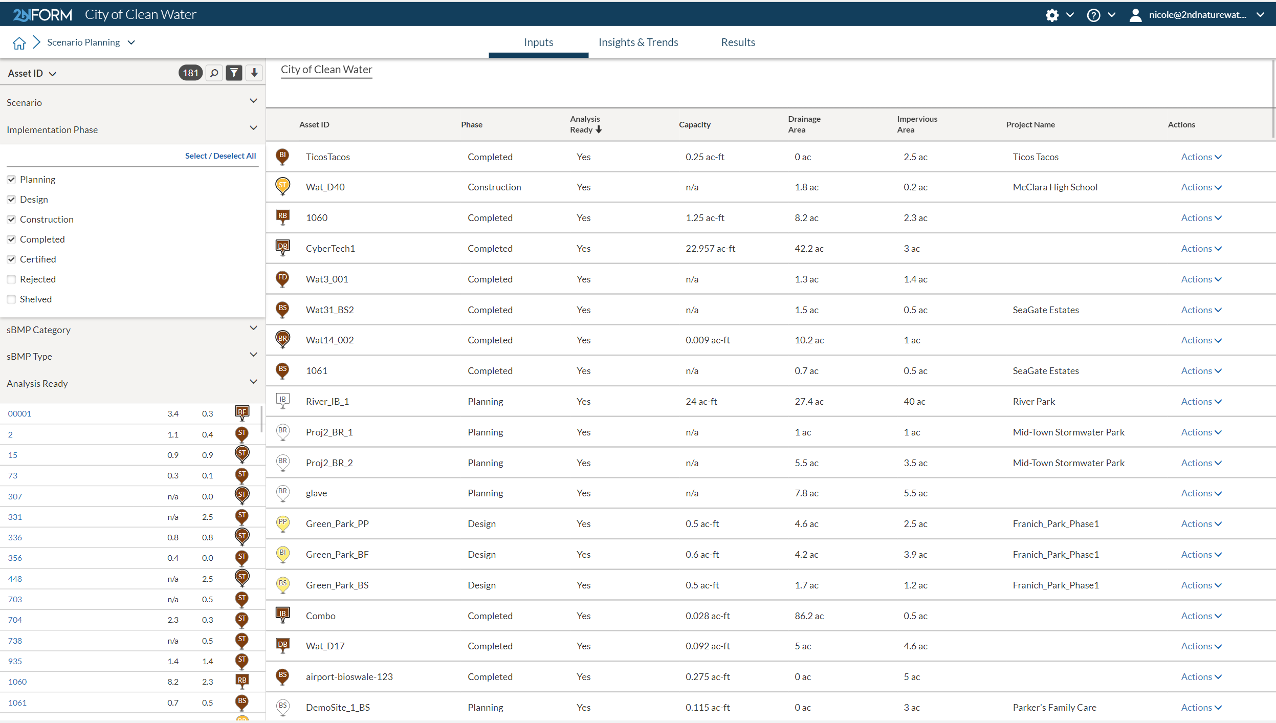 List inventory of current planned structural and non-structural stormwater improvements that can be easily explored with advanced sort and filter functions.