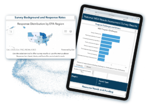 Ipad showing interactive dashboard of National MS4 Needs Assessment Survey Results