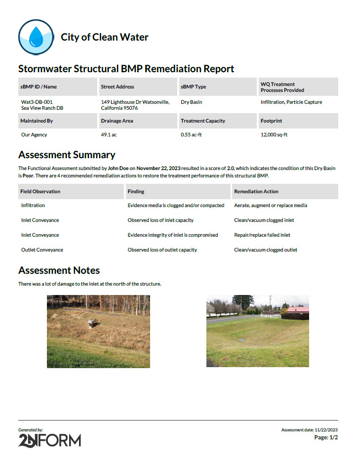 Stormwater Structural BMP Remediation Report